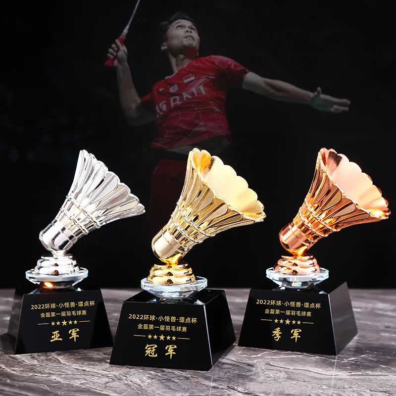 Customized Table Tennis, Volleyball, Balls, Crystal Trophy Gold Silver Copper Creative Sports Home Decoration Award Souvenir 1Pc