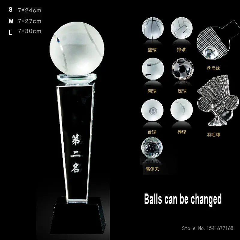 CrystalTrophy Customized Sports competition Basketball football volleyball tennis baseball badminton table tennis award trophies