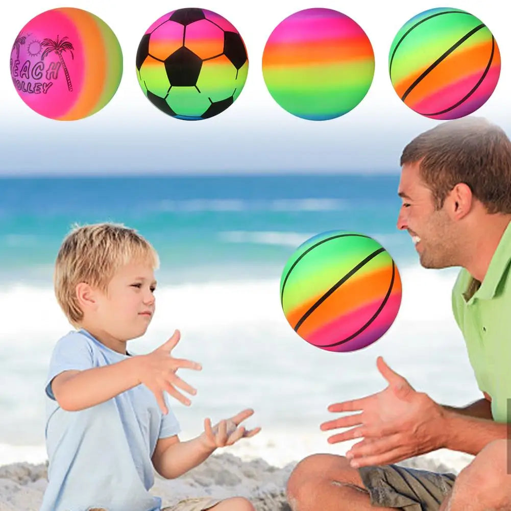 1 Pcs Rainbow Beach Ball Inflatable Summer Beach Ball Pool Swim Rubber Rainbow Beach Volleyball Garden Game Net Kids Toy