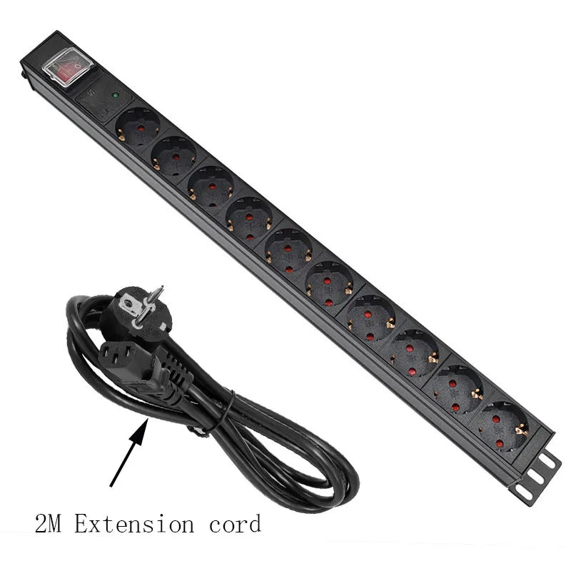 C14 port PDU Power Strip board Distribution Cabinet 2-10 Way German Socket Break Switch Aluminum alloy shell Surge protection