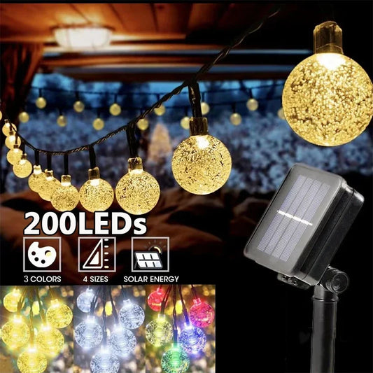 Solar String Lights Outdoor Crystal Fairy Light Chritmas Garland 8 Modes Waterproof Patio Light for Garden Party Decor