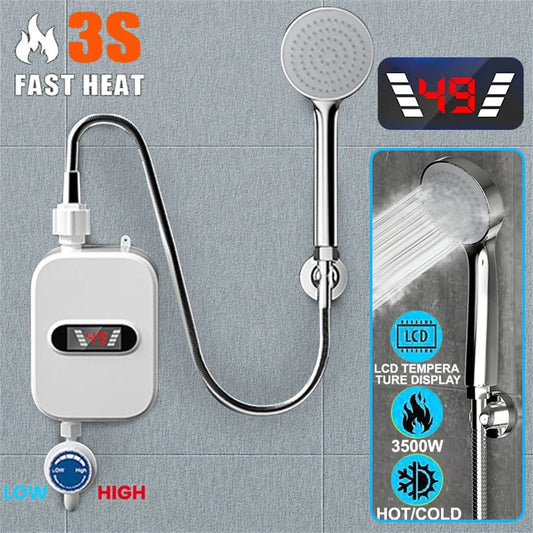 220V Bathroom Faucet Instant Water Heater Shower EU Plug Hot Water Heater 3500W Digital Display For Country House Cottage Hotel