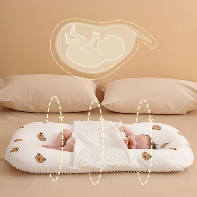 B2EB Newborn Baby Nest Lounger Cotton Washable Travel Bed Soft and Breathable Sleeping Cushion Travel Essential Shower Gift