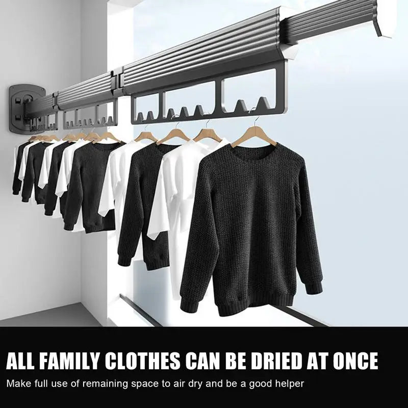 Folding Clothes Hanger Wall Mount Retractable Cloth Drying Rack Indoor & Outdoor Space Saving Aluminum Home Laundry Clothesline