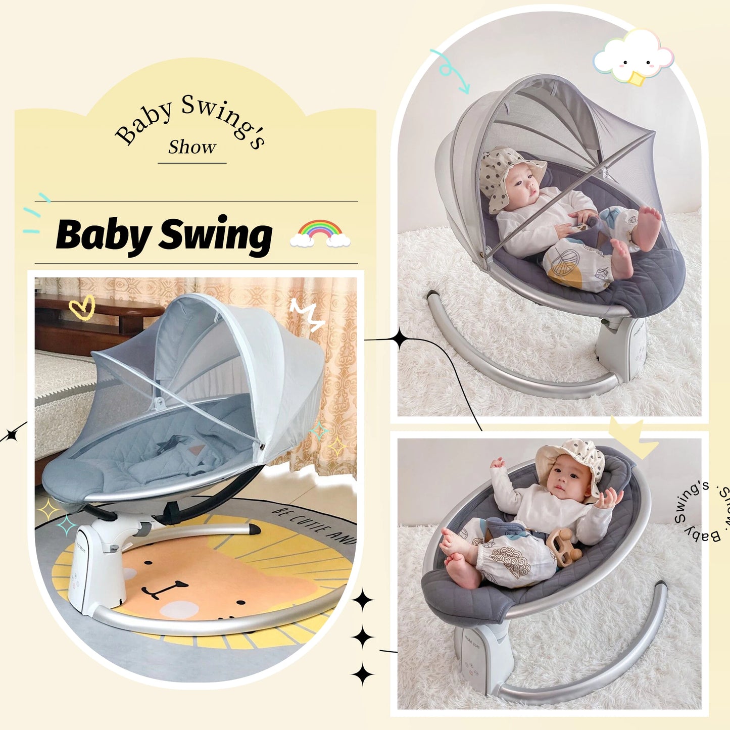 Hot Mom BB200 Baby Swing  with Adjustable,Electric Baby Bouncer Seat Multiple Function Baby Rocker Swing