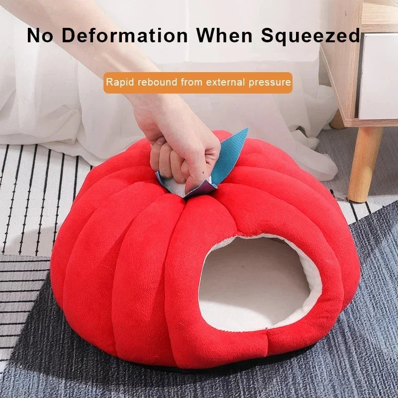 Cat Bed Winter Warm Soft Cat House Non Slip Cartoon Pumpkin Shape Cats Nest Indoor Pet Sleeping Bed For Kitten Dogs Pet Supplies