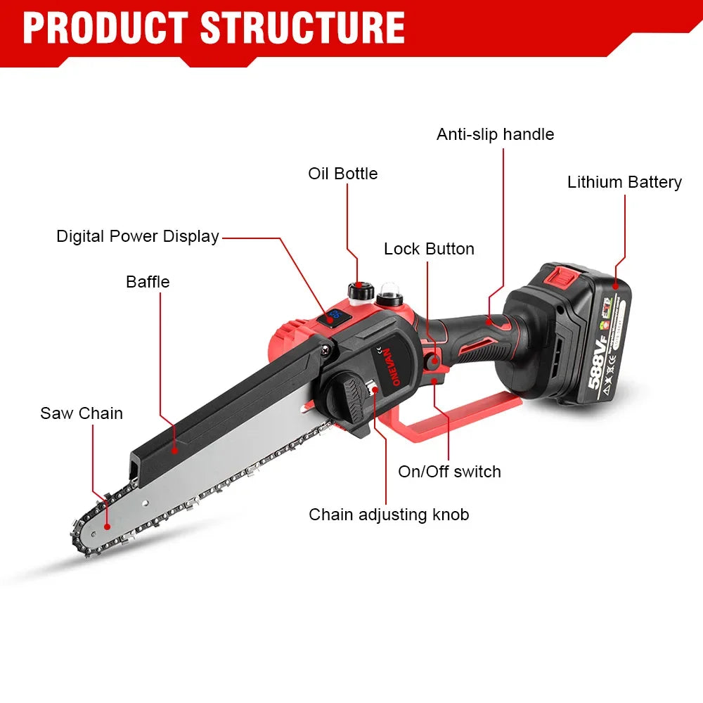 8Inch Brushless Electric Saw Cordless Oil Electric Chain Saw With Digital Display Woodworking Power Tool For Makita 18V Battery