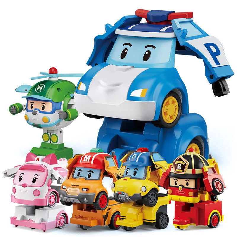 Big Cartoon Anime Action Figures Robocar Po li Ambe Roy Helly Transformation Robot Car Assembly Puzzle Toys Kids Birthday Gifts