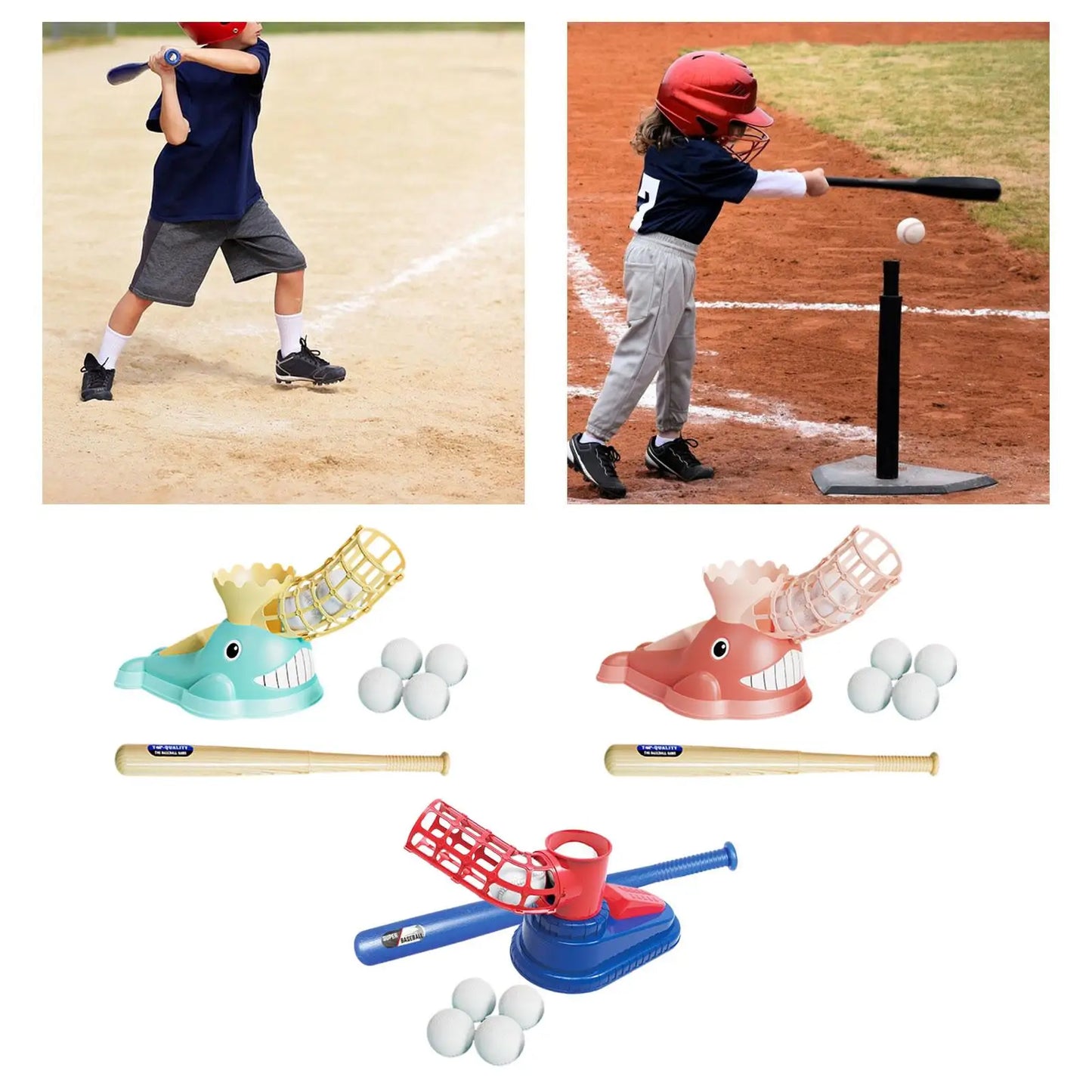 Baseball pitching machine for children with bat and 6 baseball balls