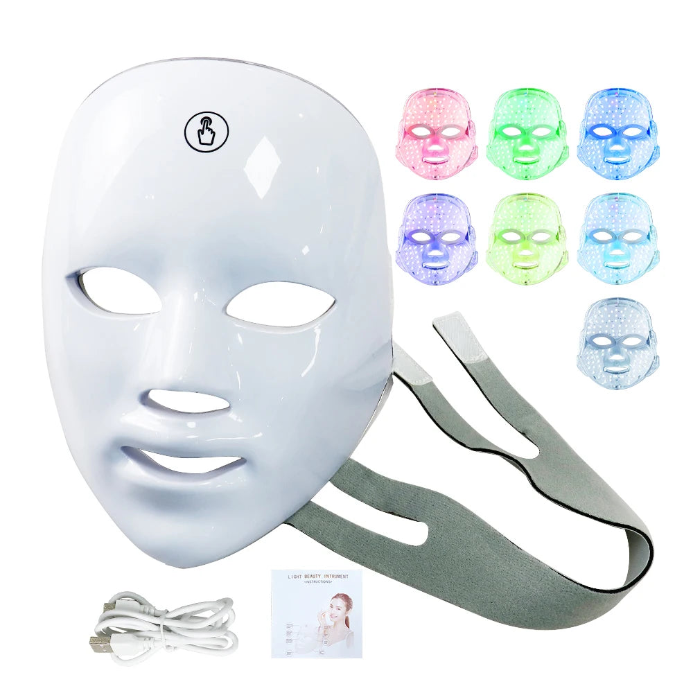 LED Beauty Facial Mask 7 Colors Photon Therapy Skin Care Mask Skin Rejuvenation Anti Acne Wrinkle Lifting Face Whitening Home