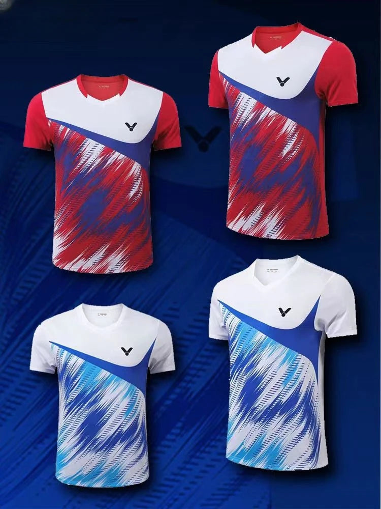 Customized men's and women's badminton T-shirt Breathable sweat absorption quick drying light V-neck tennis training clothes