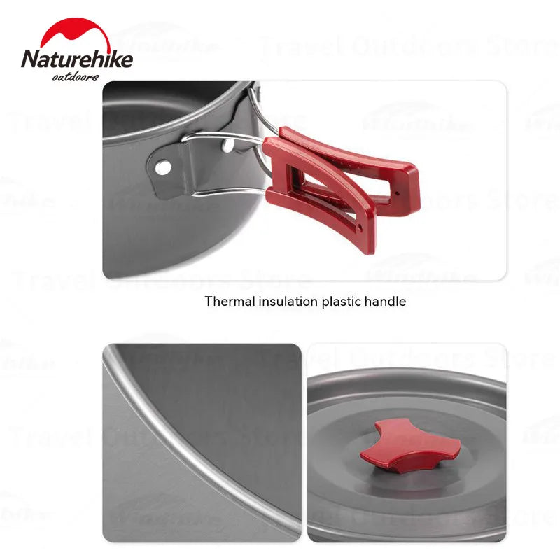 Naturehike Foldable Cookware Set Non-stick Frying Pan Pot With Lids Cookers for Camping Kitchen Cooking Kit Aluminium Alloy 700g