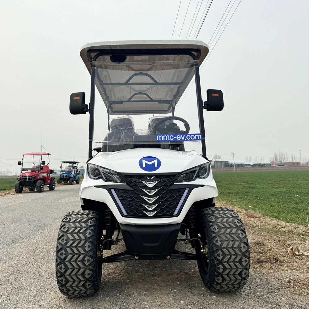MMC 72V Lithium Battery 4 Front+2Rear off road tire CE Approved with pedal folding glass Club Car 6 Seats Electric Golf Cart