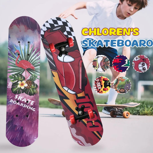 60cm Four-Wheeled Skateboard for Beginners and Kids Wood Scooters Double Deck Skating Board graffiti skateboard road brush