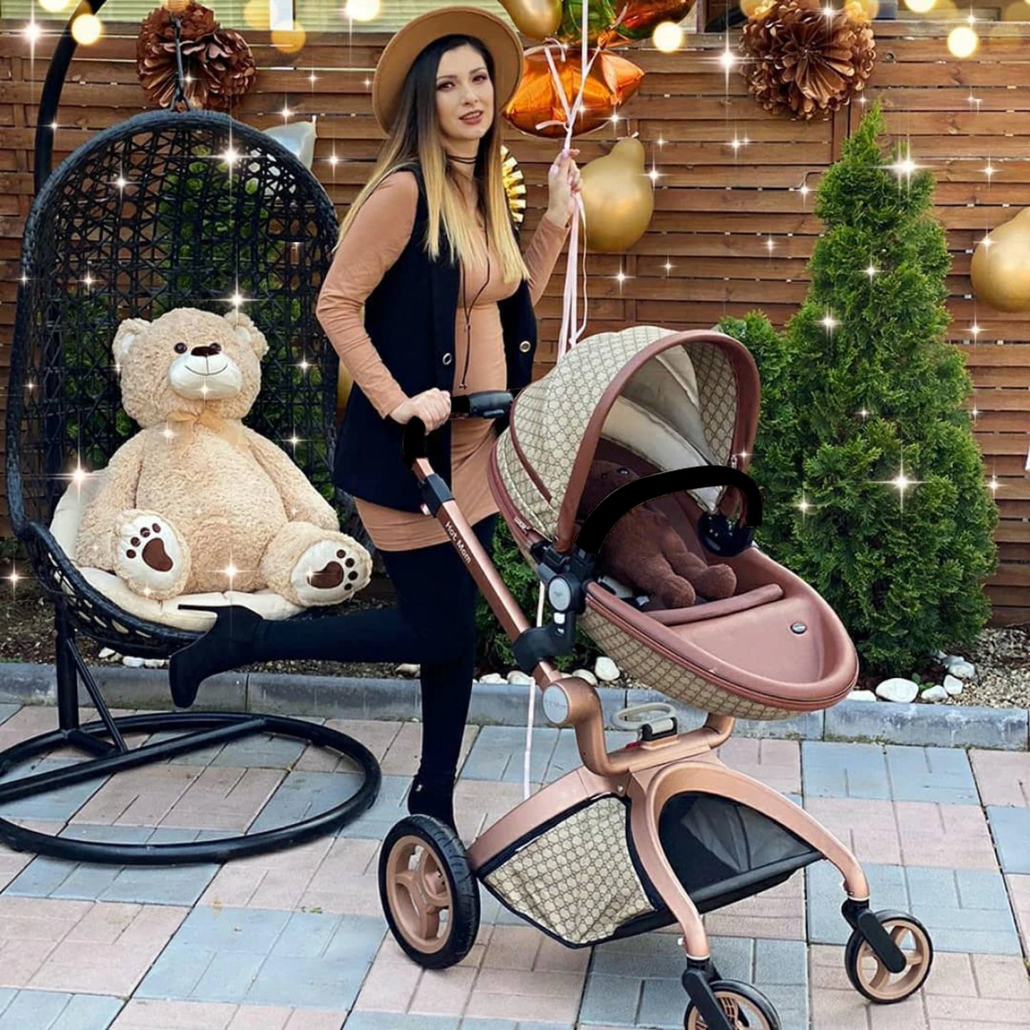 Hot Mom 3 in 1 Baby Pushchair, Baby Stroller,High Landscape Stroller For Newborn Baby,Multiple Accessories,Model F22