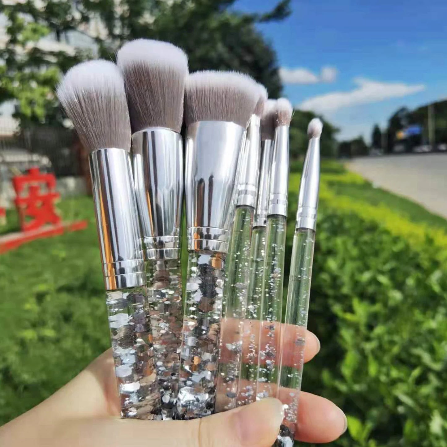 CALIYI 8/10 PCS Liquid Quicksand Makeup Brushes Set Kit Foundation Powder Blush Concealer Eye Shadow Lip Make Up Cosmetic Tools