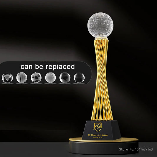 Customized Metal Trophy, High-transparent Crystal Ball, Can Choose Basketball, Football, Volleyball, Earth Sports Trophy