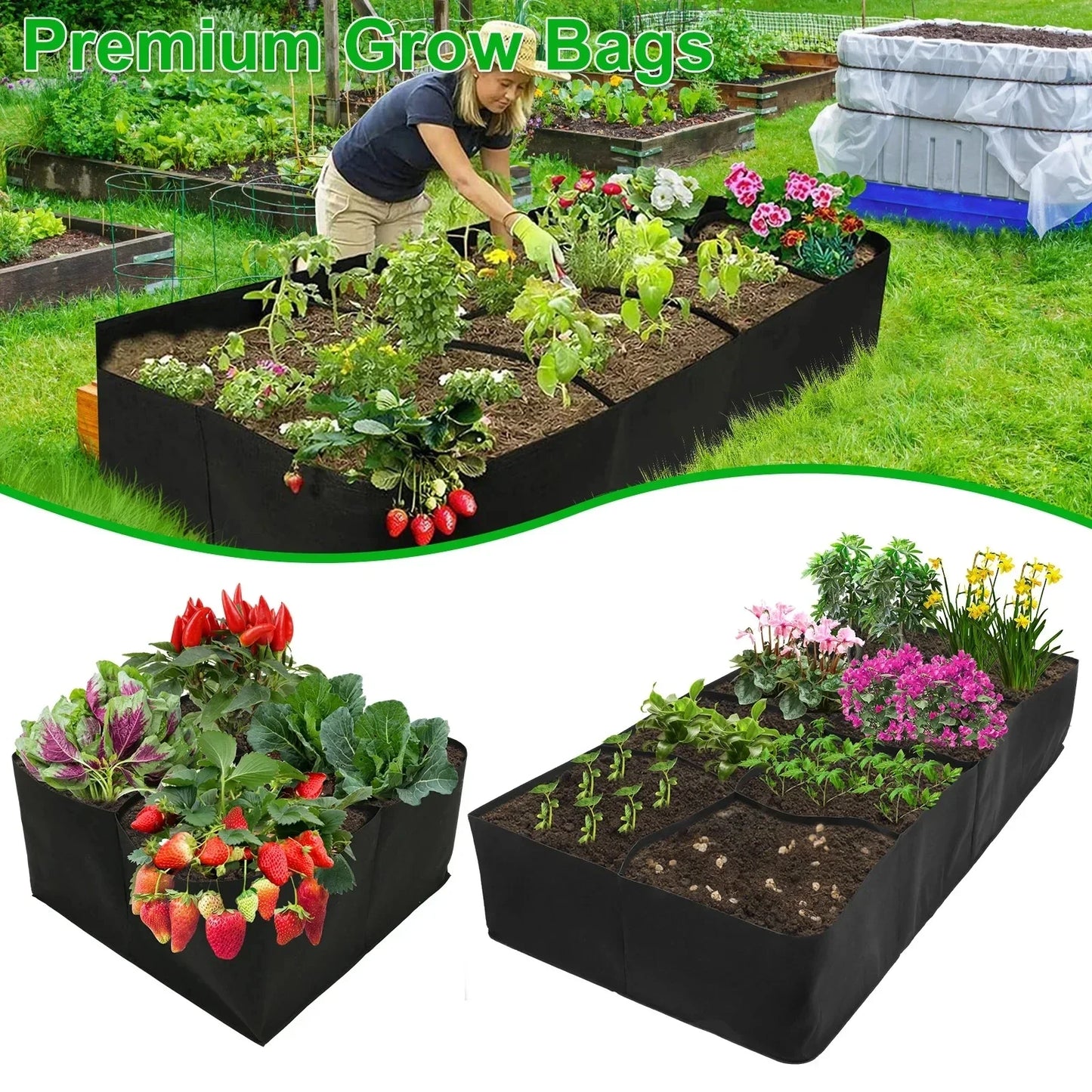 1Pcs Garden Planting Bed 1/4/8 Grids Reusable Fabric Garden Bags Portable Rectangle Grow  Large Vegetable Planting Bag for Yard