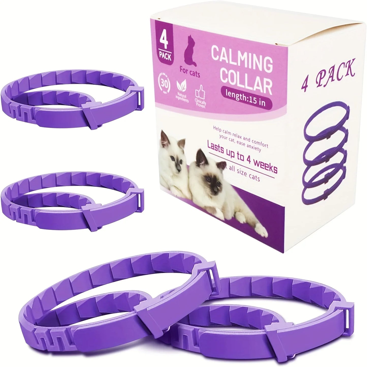 Soothe & Comfort Your Cat: 4-Pack Adjustable Calming Pheromone Collars with Safety Breakaway - Fits All Sizes