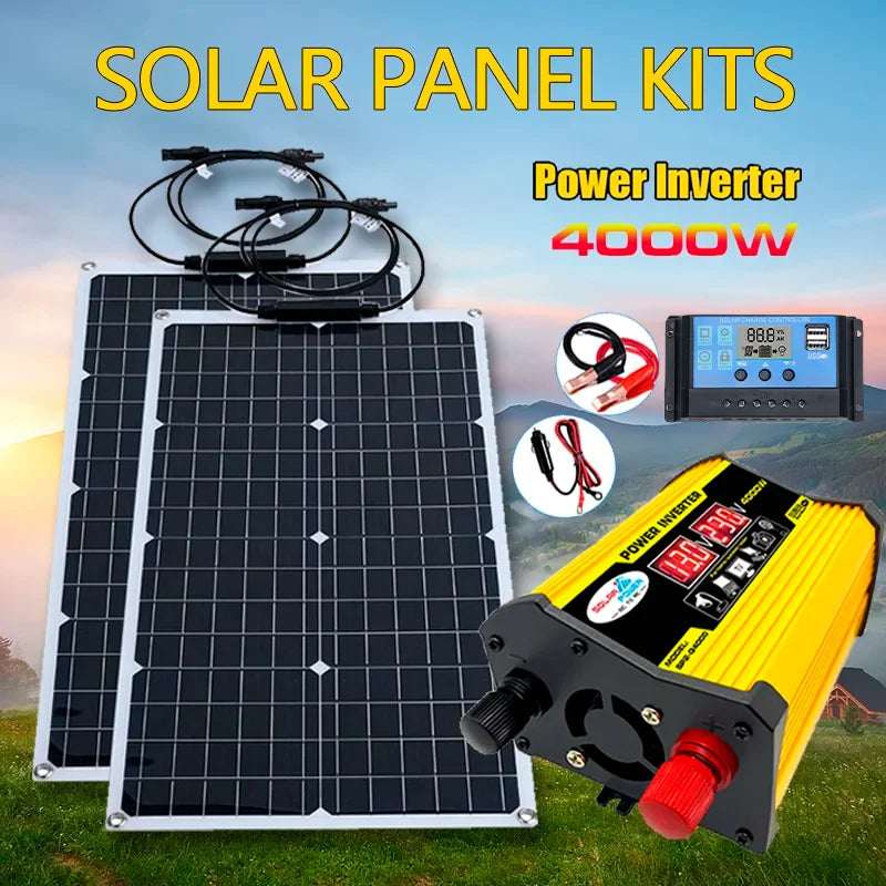 Solar Panel Complete Kit 4000W 110V/220V Inverter full set for house ,100A Controller LED Display Screen Solar system kits