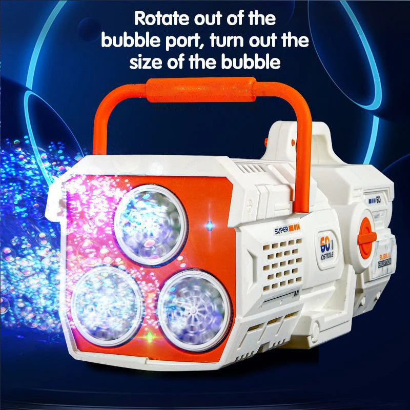 60 Holes Bubble Gun Automatic Electric Rocket Soap Bubbles Magic Machine Outdoor Bath Party Toy LED Light Children's Day Gifts