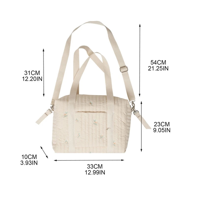 Embroidery Baby Bottle Bag on Stroller Soft Cotton Bucket Bag Bear Rabbits Olive Pattern Beige Lunch Box Bottle Tote Bag
