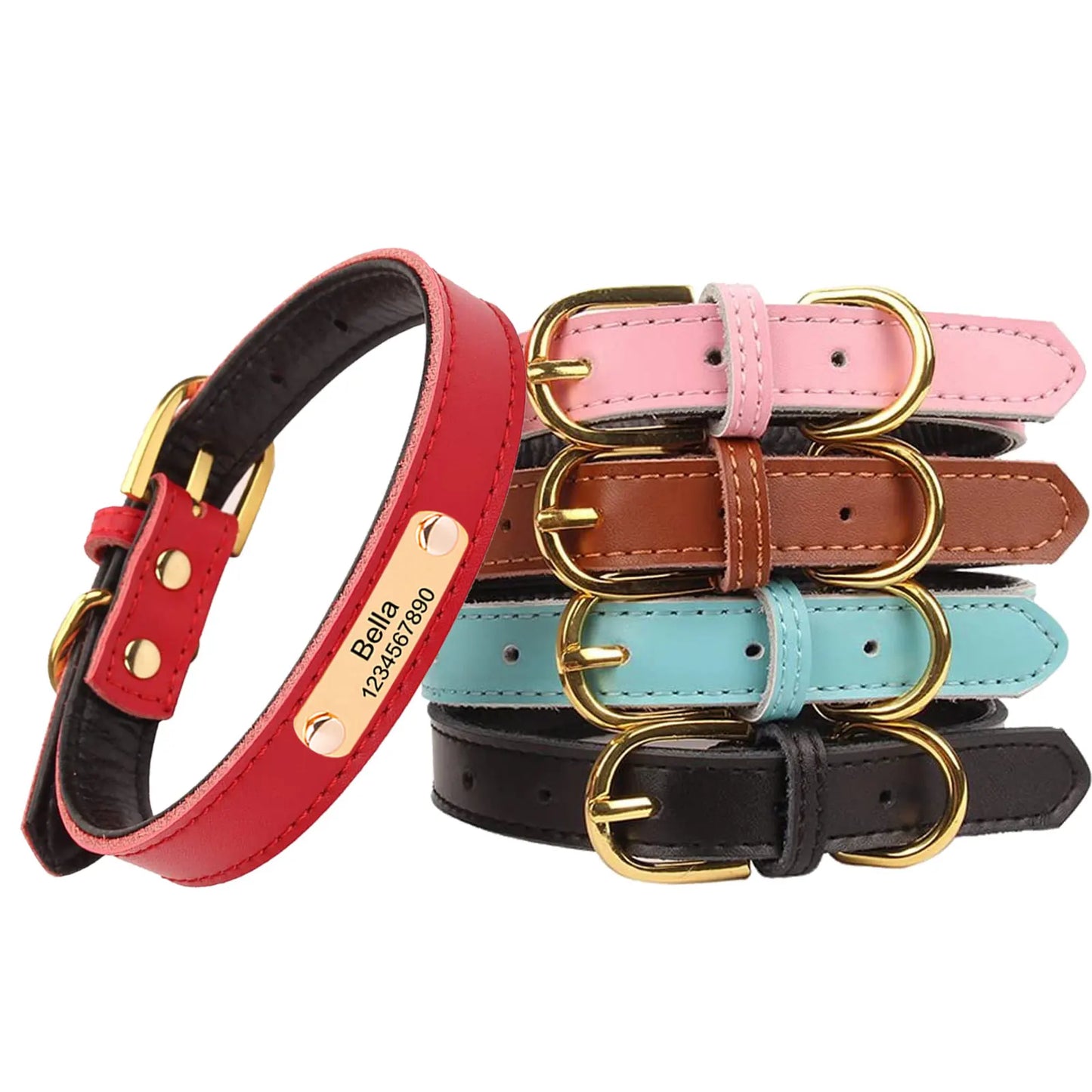 Personalized Leather Padded Dog Collar Customized ID Free Engraving Nameplate Pet Collars For Small Medium Dogs