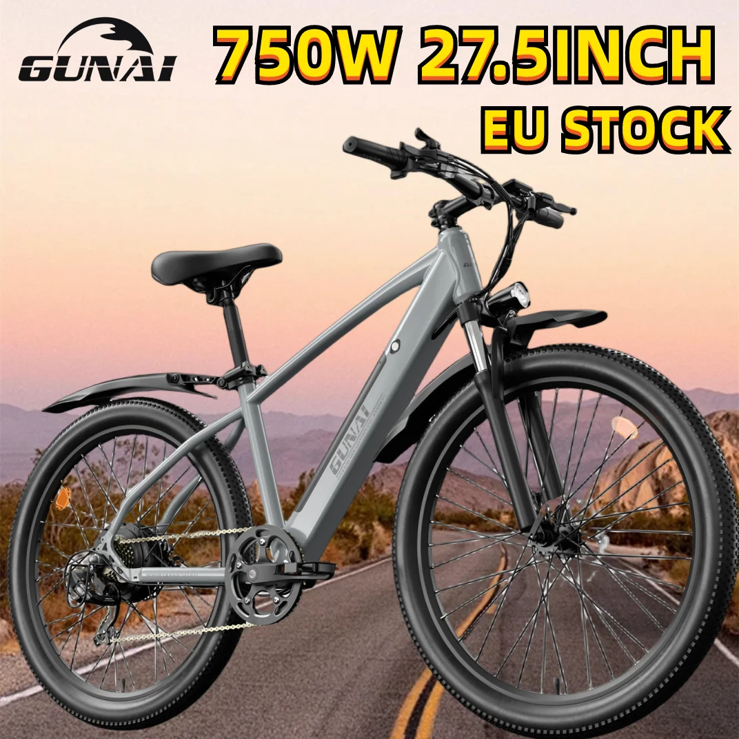 GUNAI 750W Electric Bicycle Motor, 27.5Inch Off-road Tire Adult Mountain Electric Bike with 48V 10Ah Battery, Mudguard, EU Stock