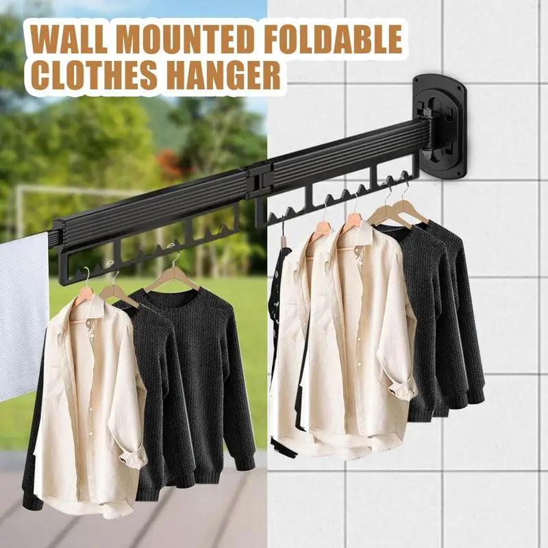 Folding Clothes Hanger Wall Mount Retractable Cloth Drying Rack Indoor & Outdoor Space Saving Aluminum Home Laundry Clothesline