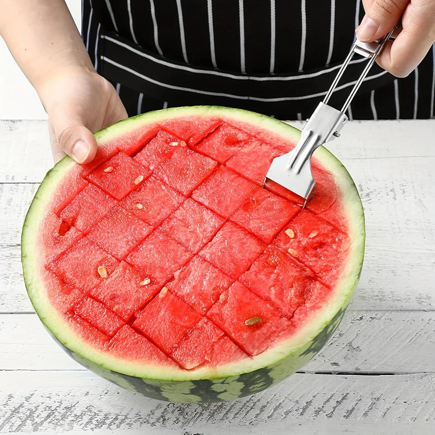 2-in-1 Stainless Steel Fruit Cutter,Dual Head Watermelon Fork Cutter Slicer Tool For Home Kitchen Gadget Melon Cube Cutter