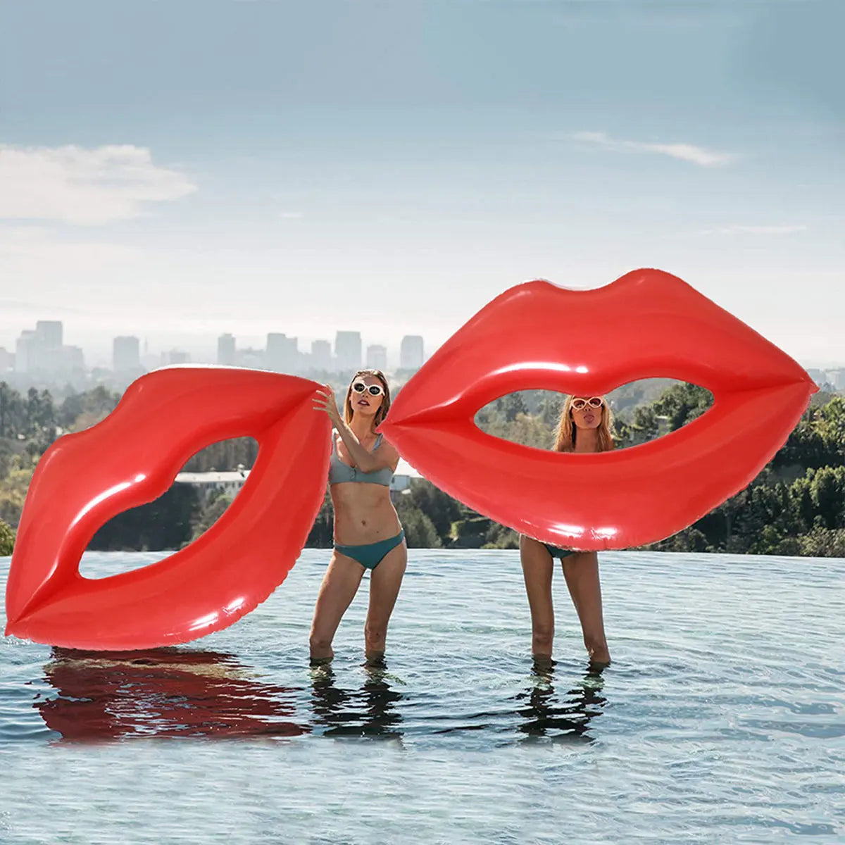 Summer Red Lip Thickened Environmental Protection Pvc Adults Inflatable Swimming Ring Summer Fun Beach Party Pool Float Ring