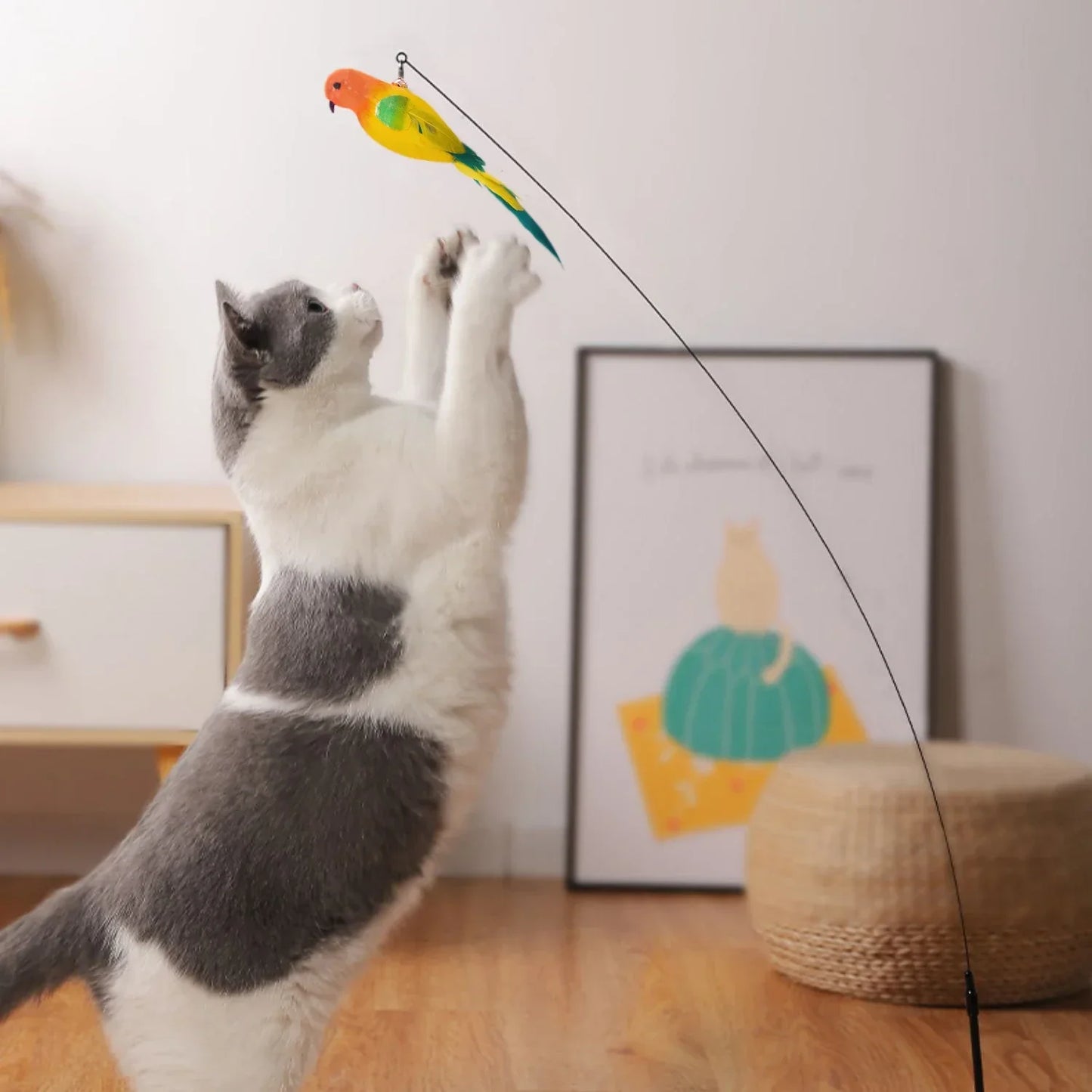 Interactive Cat Toy Funny Simulation Bird Feather with Bell