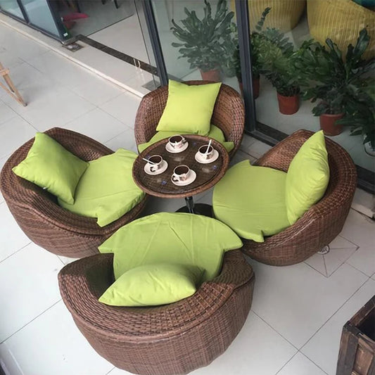 Porch PE Rattan Chairs, Patio Coffee Table Sets, Garden Wicker Lounge Chairs, 4 Seaters 1 Table Balcony Sofa, Outdoor Funiture