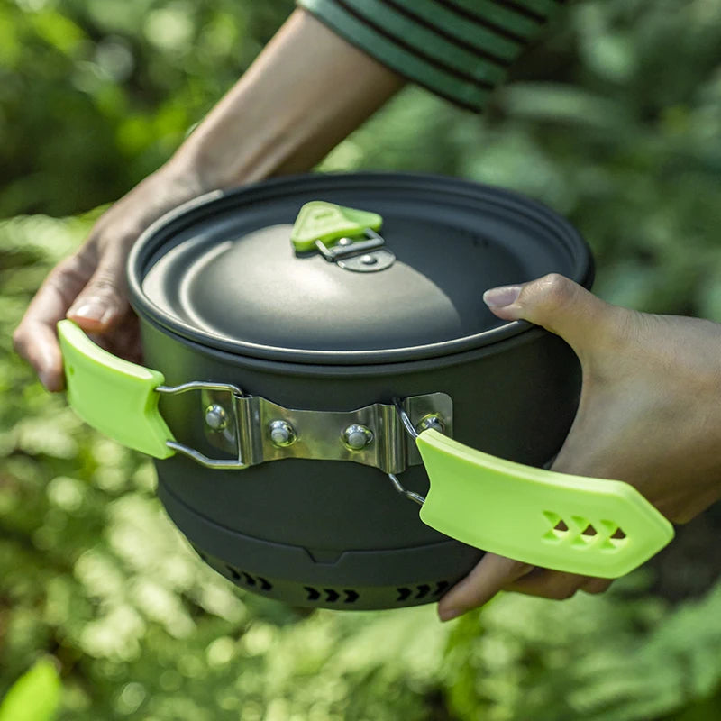 Outdoor Camping Pot Set ALOCS Picnic Stove Aluminum Alloy Kettle Non-stick Pot Easy Storage Portable Full Set Of Pot Cookware