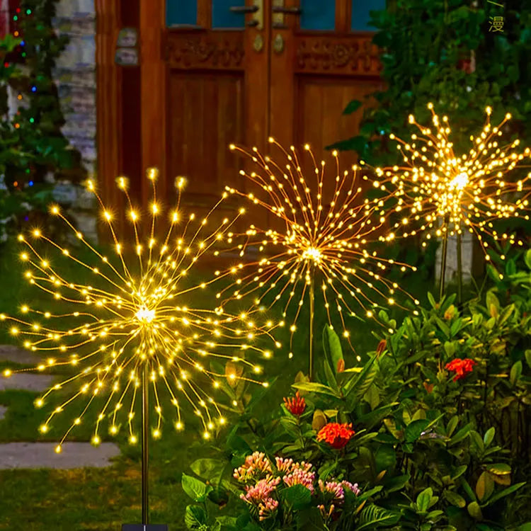 Solar Fireworks Light Outdoor Waterproof Light 2-piece Set Garden Courtyard Road Lawn Decoration Copper Wire