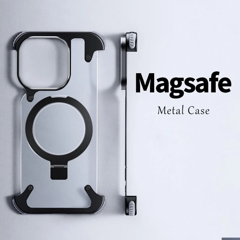 Aluminum Alloy Magnetic Stand Rimless Phone Case For iPhone 13 14 15