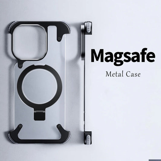 Aluminum Alloy Magnetic Stand Rimless Phone Case For iPhone 13 14 15