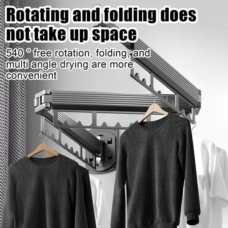 Folding Clothes Hanger Wall Mount Retractable Cloth Drying Rack Indoor & Outdoor Space Saving Aluminum Home Laundry Clothesline